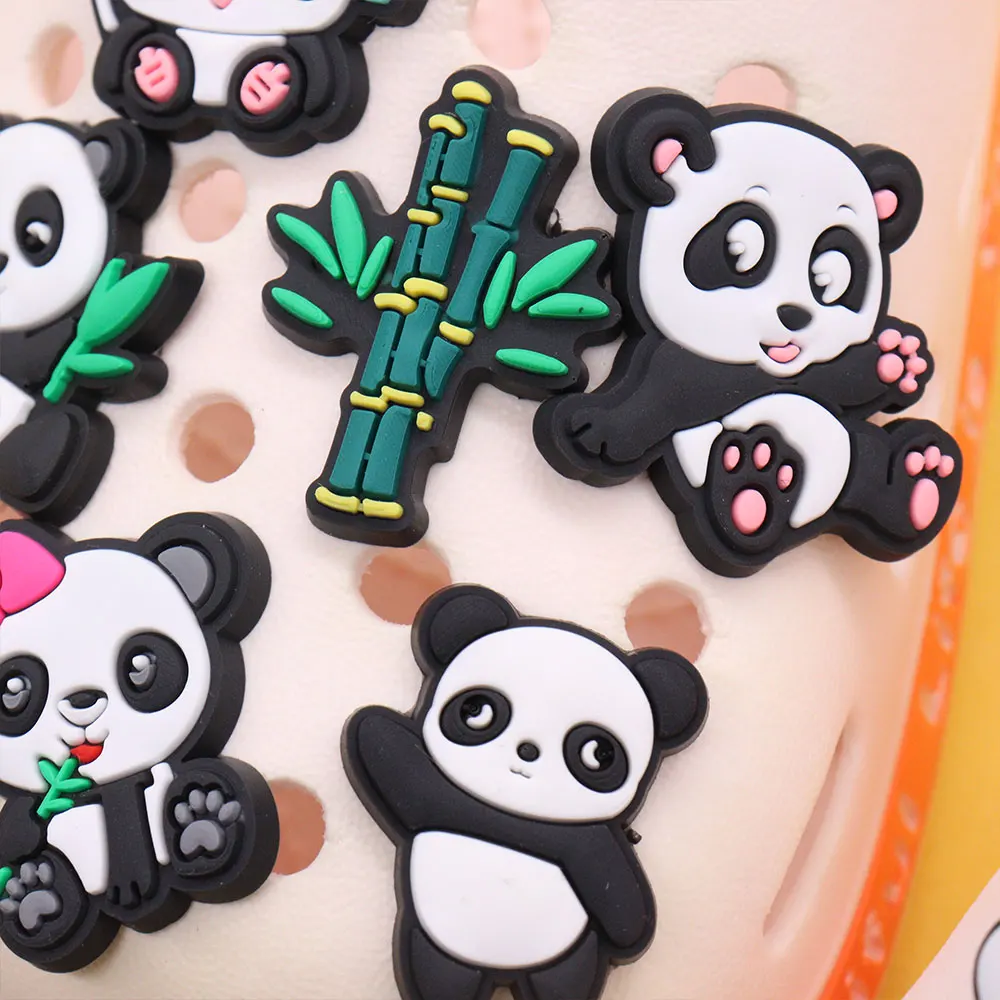 1-18PCS Panda Animals Charms PVC Cute Shoes Decorations Clogs Bamboo Sandals Accessories for Children Bracelet