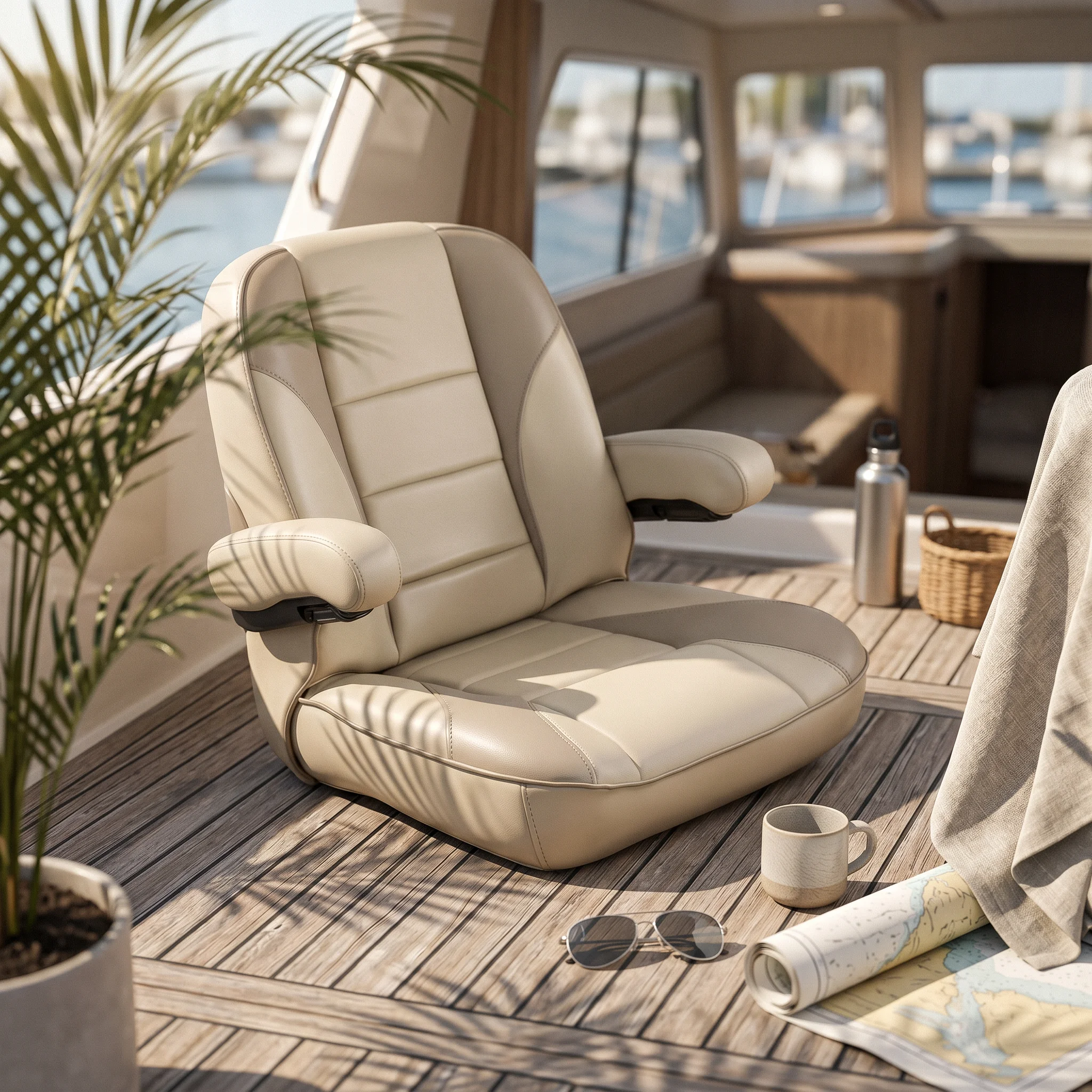 Marine Driver Seat Padded Pilot Chair with Armrests Skipper Seat with Armrests Heavy Duty High-Back Boat Chair Resistant