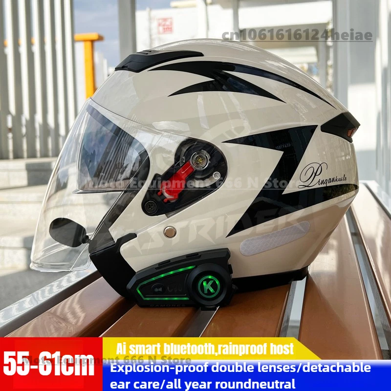 

Мотоциклетный интеллектуальный Bluetooth-шлем Four Seasons, мужской и женский универсальный защитный шлем с двумя линзами 3/4 для верховой езды