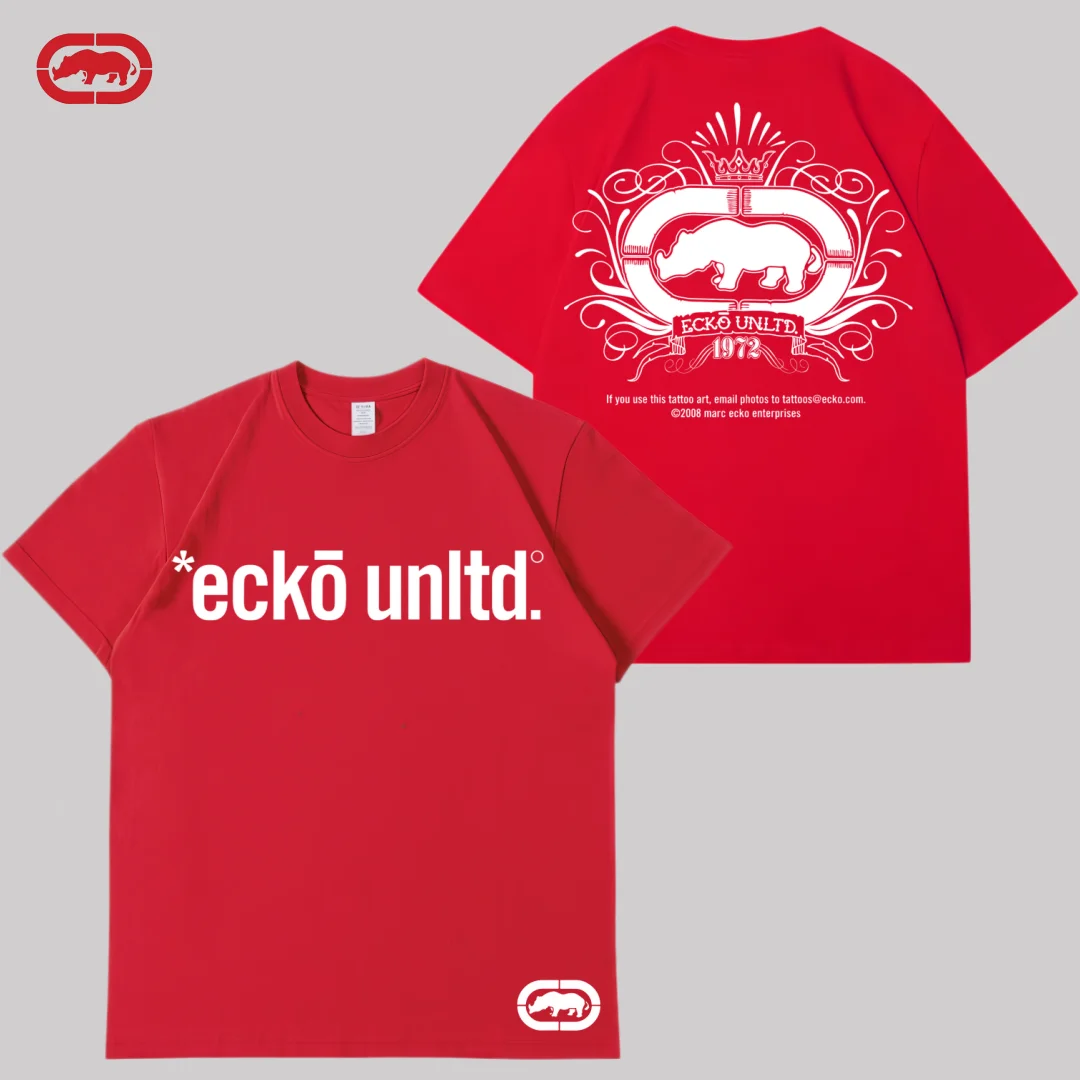 ECKO UNITD 2026 American Trendy New Red Rhino American Hip Hop Design T-shirt, Men's and Women's Street Fashion, Hip Hop Rap Sty