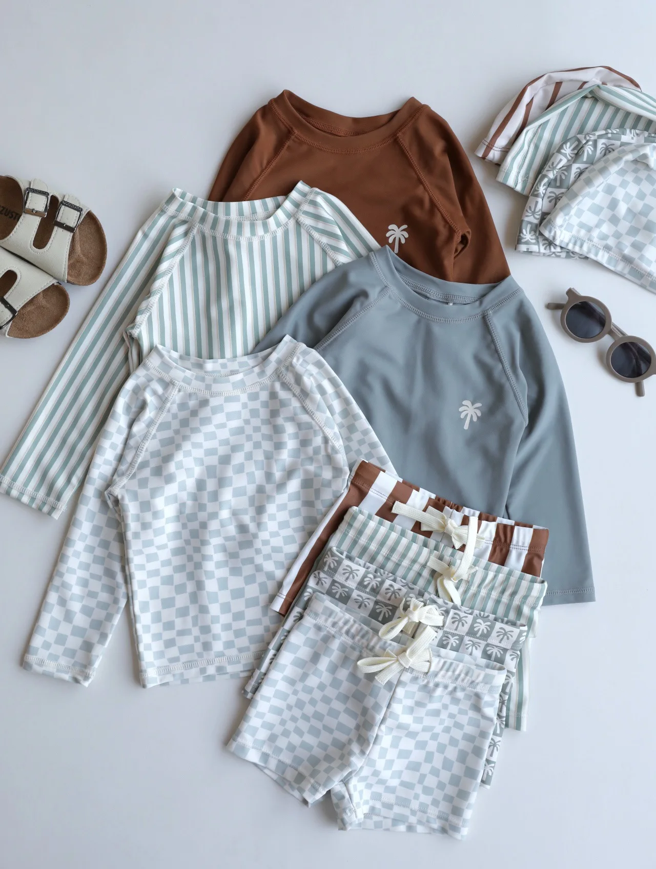 Baby Boys Summer New Swimwear Sets Long Sleeve Tops Printed Shorts 2pcs Beach Vacation Toddlers Kids Swimsuit Outfits