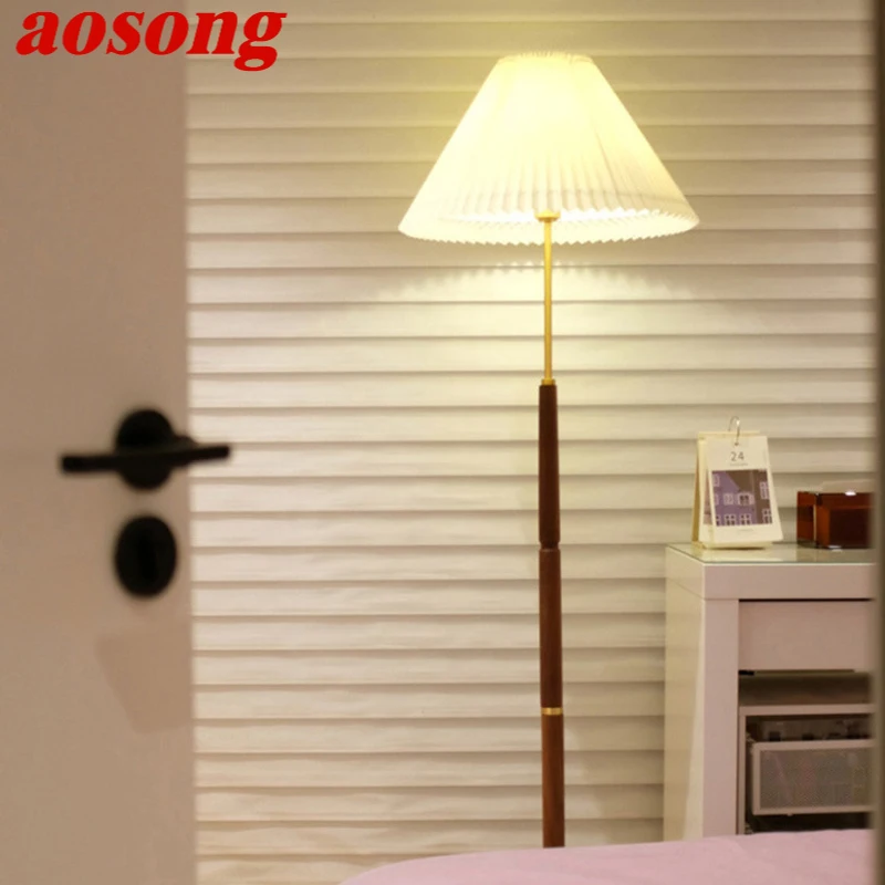 

AOSONG Nordic Retro Floor Lamp Modern Family Living Room Bedroom Golden Creative LED Decorative Standing Light