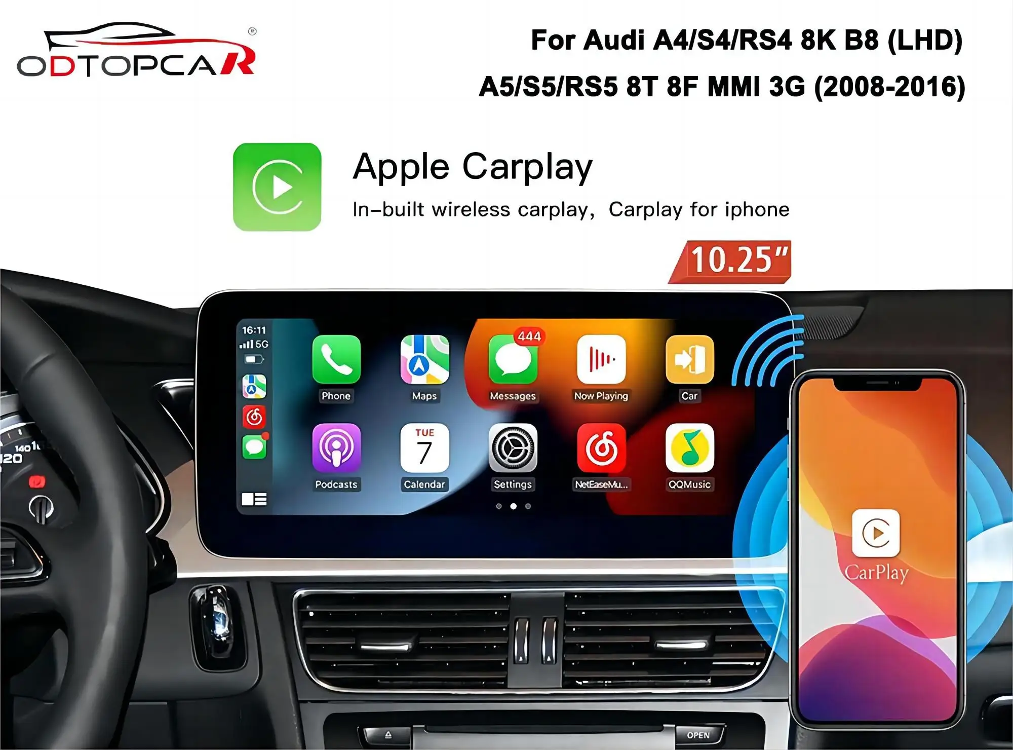 

For Audi A4 S4 RS4 B8 (LHD) MMI 3G 10.25” Touch Screen Carplay Full Screen Android Auto Mirroring Multimedia Stereo Navigation