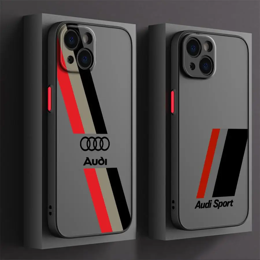 Custodia per Apple iPhone 11 13 Pro 11 Max 16e 15 XR 12 Mini XS 14 16 Bordo nero Shell Auto A-Audi Logo