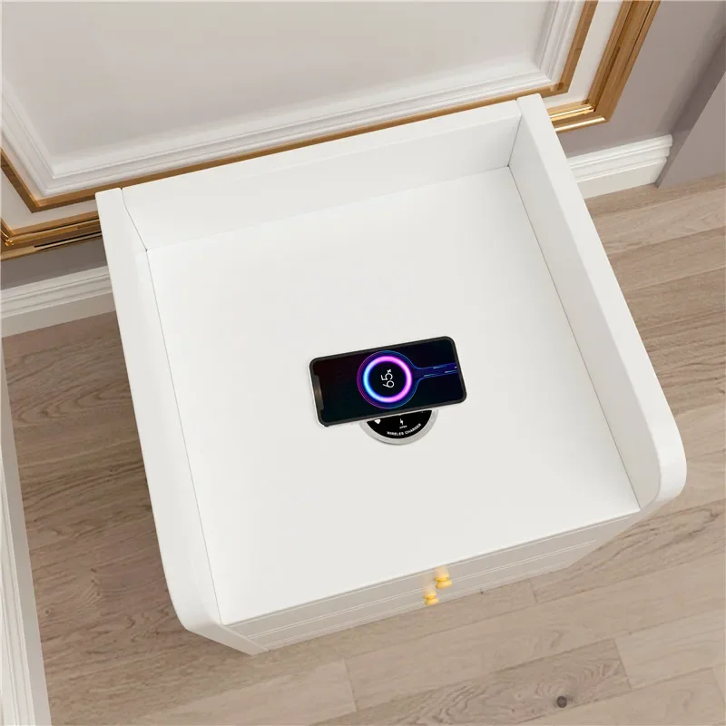 'Market bedroom bedside table phone wireless charging design classic natural wood modern smart night stand