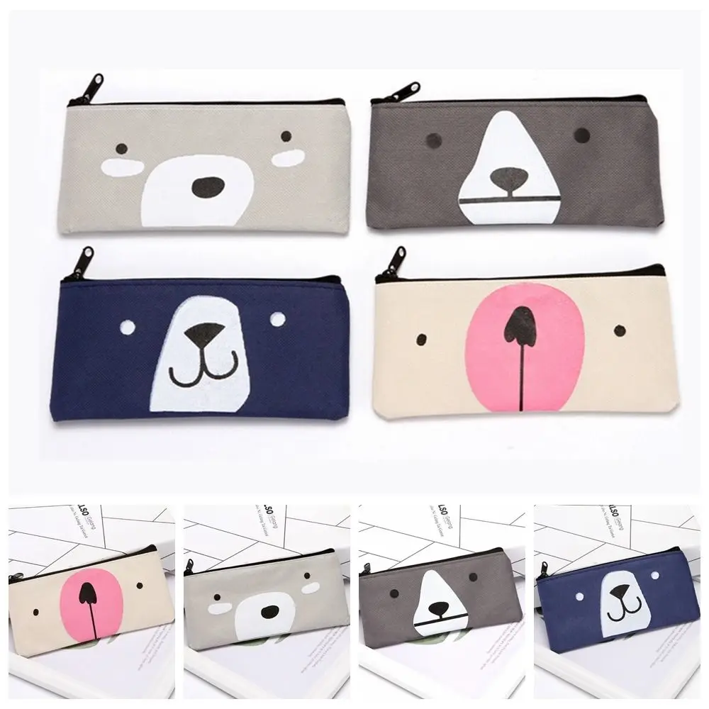 Durable Cute Canvas Pen Bag Creative Simple Pencil Bag Zipper Cartoon Cosmetic Bag Children