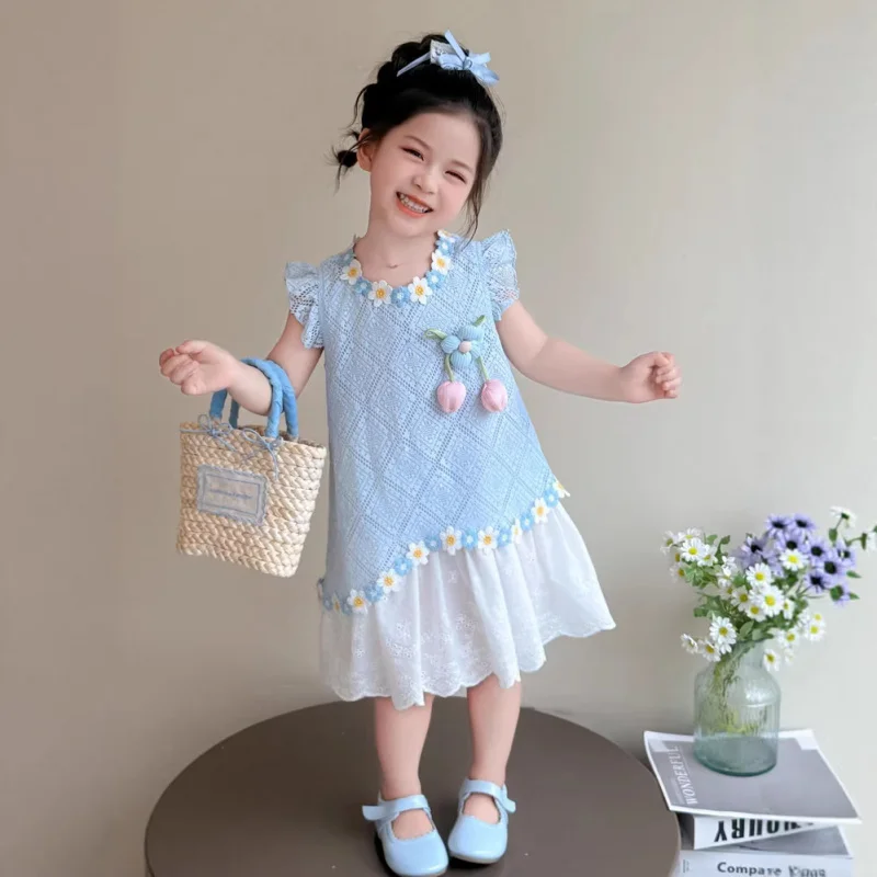 Girls' Summer Dress2026New children's flutter-sleeve dress, summer dress for girls, princess dress, baby girl's tank dress