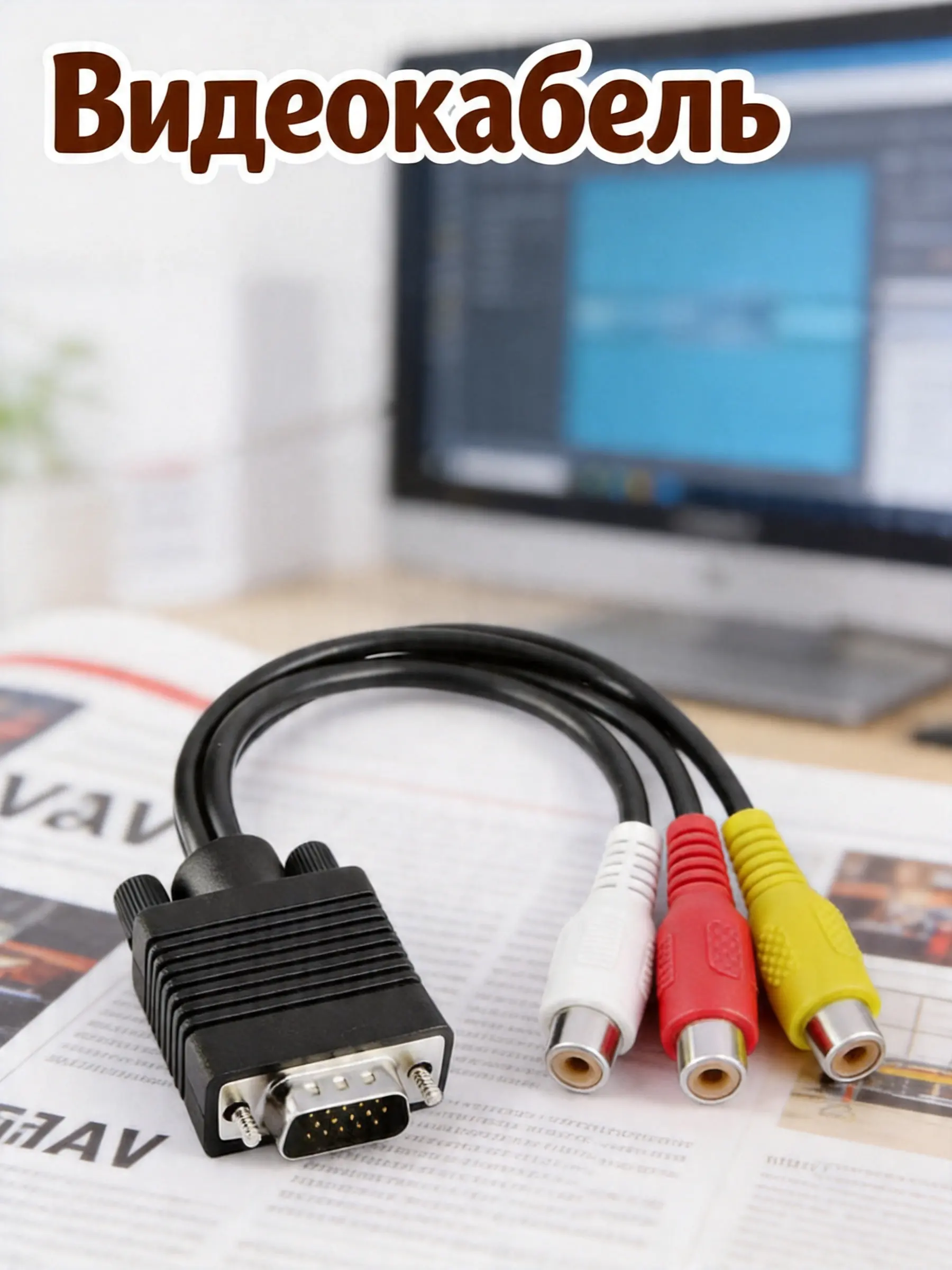 Pc Monitor Cable For Office -video TV Out Converter Black High Density Pin Male Mini Din Female