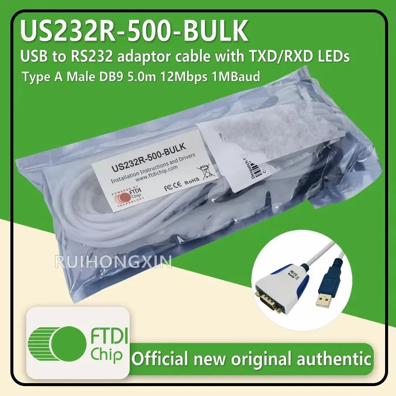 

US232R-500-BULK Кабель для передачи данных FTDIchip Кабель-адаптер USB-RS232 со светодиодами TXD/RXD «папа» DB9, 5,0 м