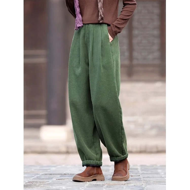 Thickened Cotton Linen Lantern Pants Women's High Waist Long Trousers Korean Style Commute Warmth Winter Autumn New Arrival