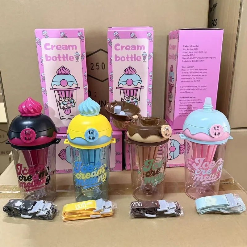 

Summer Water Cup Ice Cream Sports Water Bottle Cute Aesthetic Large Plastic Kettle Pink Girls Home Outdoor Portable Straw Cup