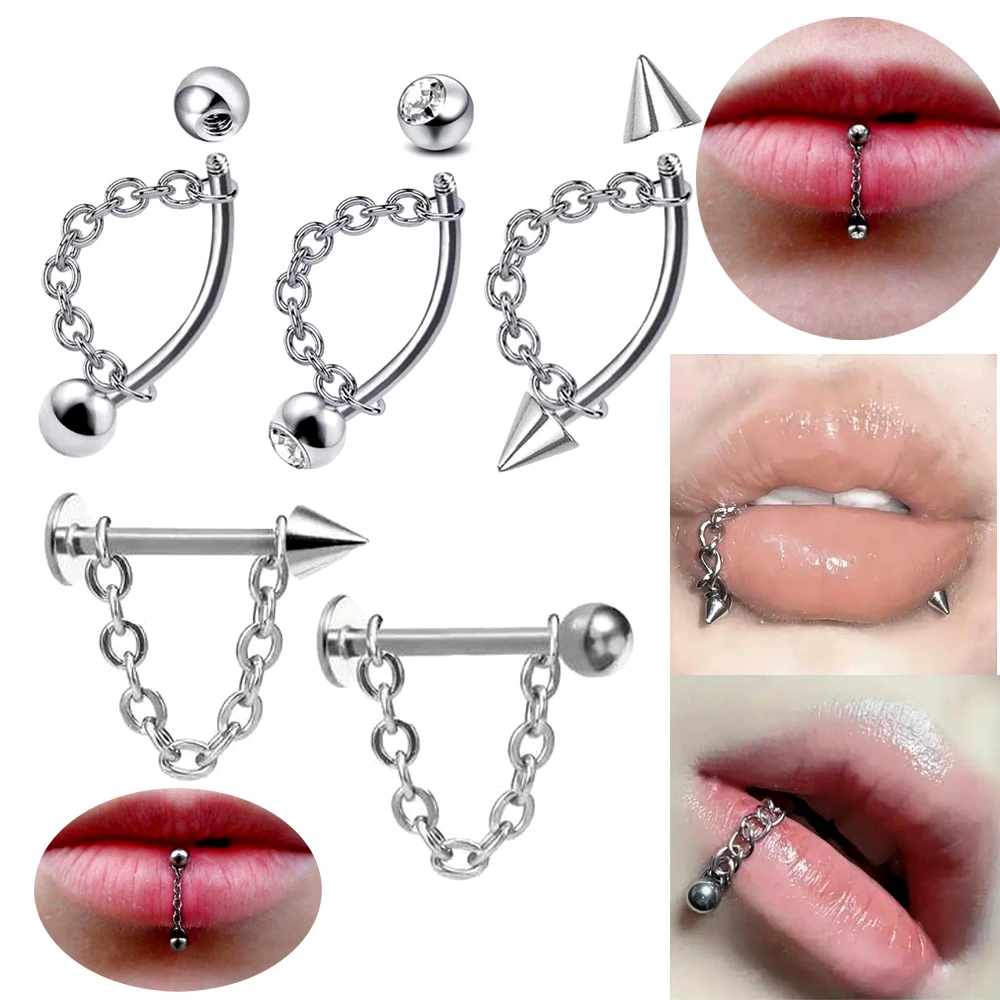 Stainless steel lip studs, chains, round balls, pointed lips, tapered lips, human piercing accessories