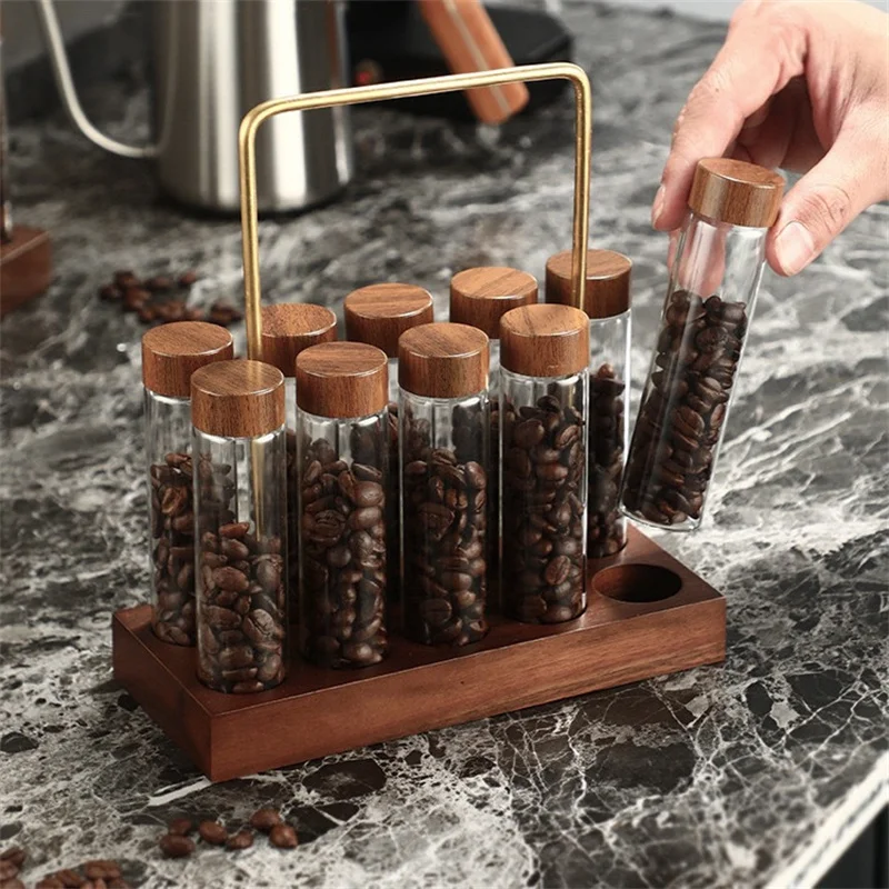 6/10/12 Hole Single Dose Coffee Bean Storage Tubes With Wood Cover Lid 17g-19g Container Display Rack Art Rack Decor Cafe Tools