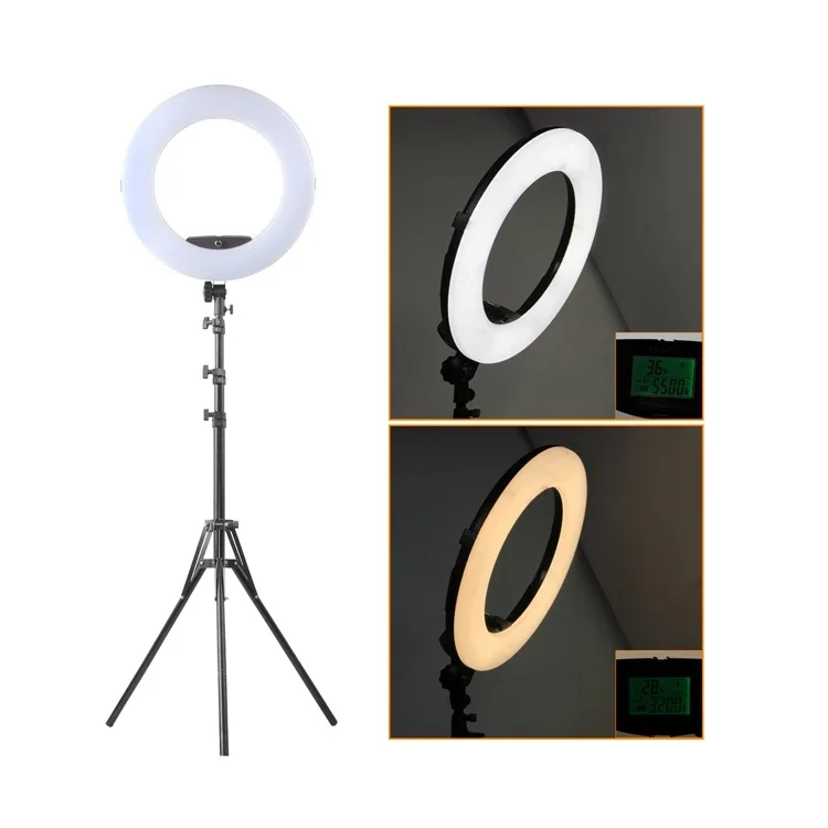 

Yidoblo FE-480II Black LED Ring Lamp + Soft Case LCD Display Lamp RC Photographic Adjustable Lighting 5500K 480LED Lights