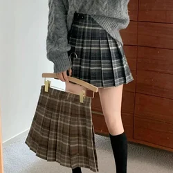 Preppy Style Plaid Pleated Skirt Women Fall Winter High Waist Woolen Mini Skirt Japanese School Uniforms Kawaii Y2K Jk Skirts
