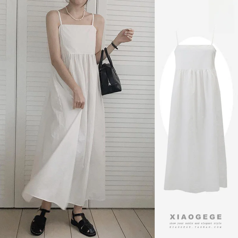 French sle Gentle Seaside Outdoor Super Long Cotton and Linen Suspender Skirt Dress Women Summer 2024 Vest Skirt High Long ...