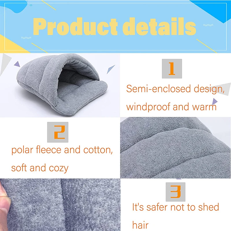 Meerschweinchen-Warmbett, Kaninchenhaus, Hamster-Schlafsack, Kleintier-Zubehör, Höhlennest, Weiche Fleece-Hausschuhe, Bett für Meerschweinchen, Meerschweinchen-Accessoires – Detail 1