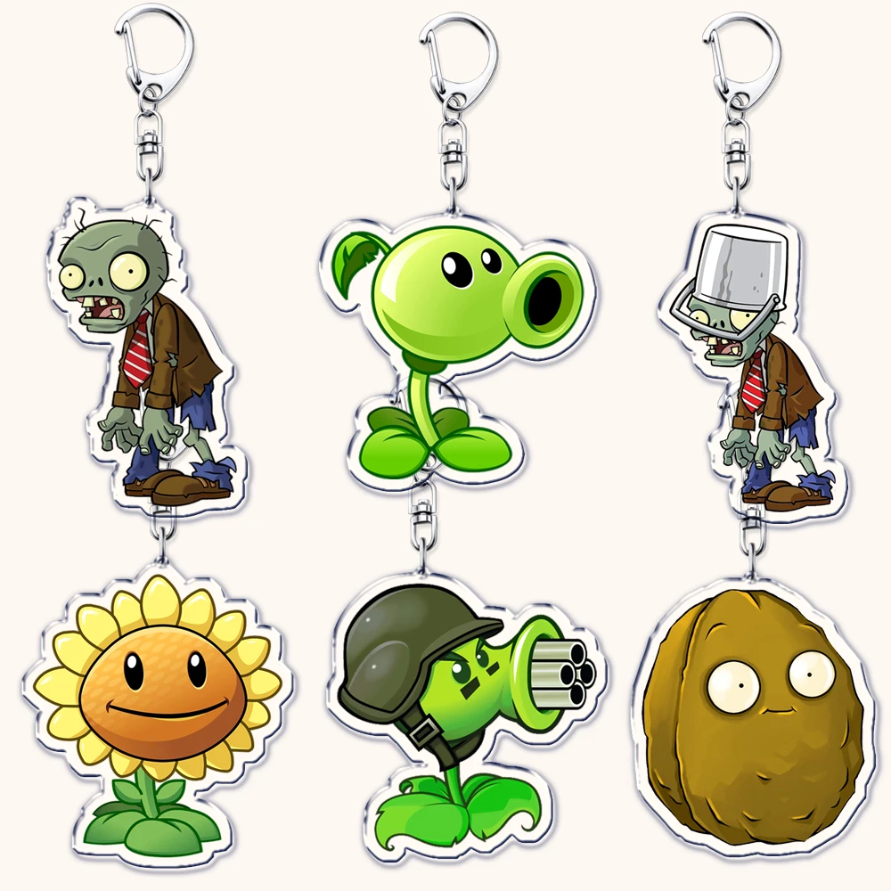 Hot Plant Zombies Video Game Keychains for Accessories Bag Sunflower Peashooter Garden Warfare Keyrings Jewelry Fans Gamer Gifts