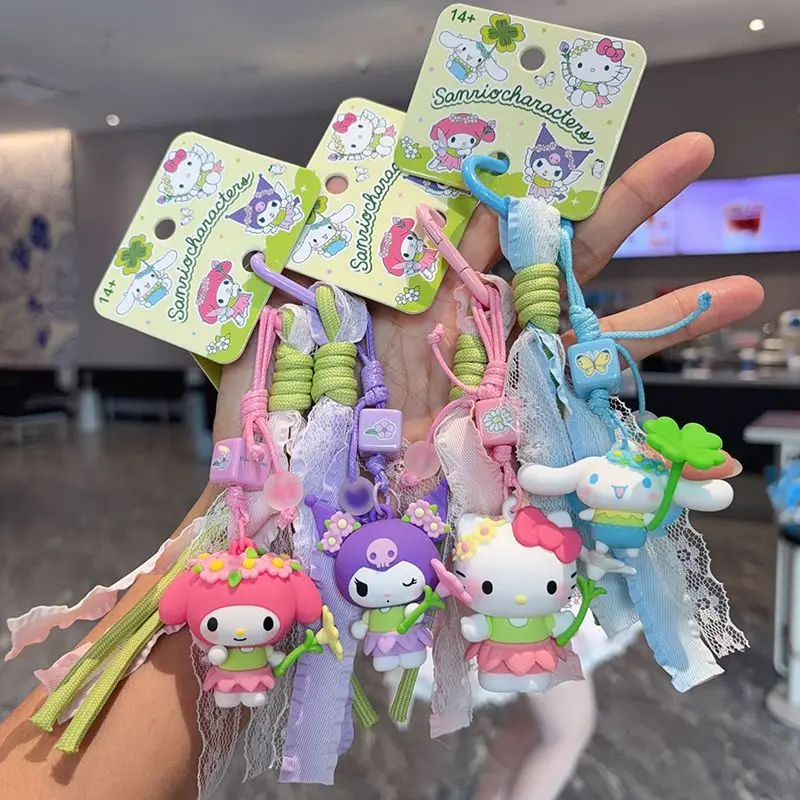Authentic Product with Tag Cinnamoroll Melody Lace Ribbon Pvc Car Keychain Decoration Jeans Belt Clip Hang Pendant Birthday Gift
