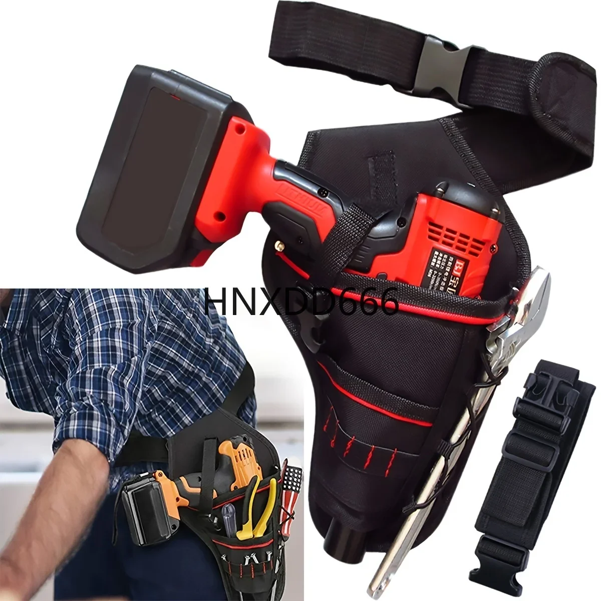 Drill Holster w/Multiple Tool Loops and Angled Design To Evenly Balance Weight On Belt,Portable Multifunctional Toolkit