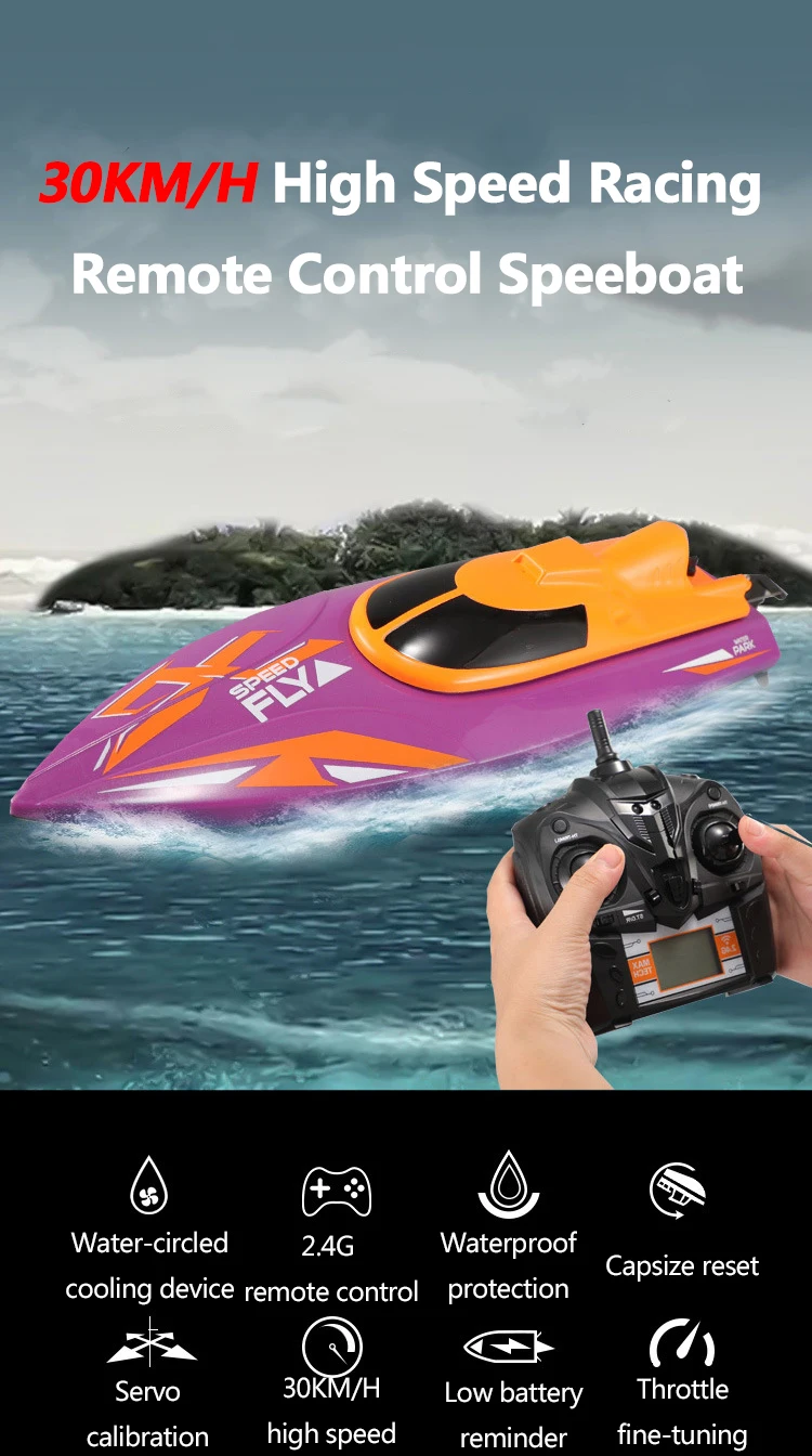 TKKJ RC Boat H110 4CH 2.4GHz Remote Control Boat Racing Electric Boats Screen Display Power 180 Degree Flip Toy Gifts for Kids