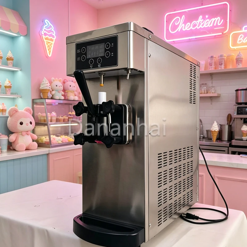 Soft Serve Ice Cream Maker, Single Nozzle Stainless Steel Commercial Ice Cream Machine for Milk Tea Shop Catering