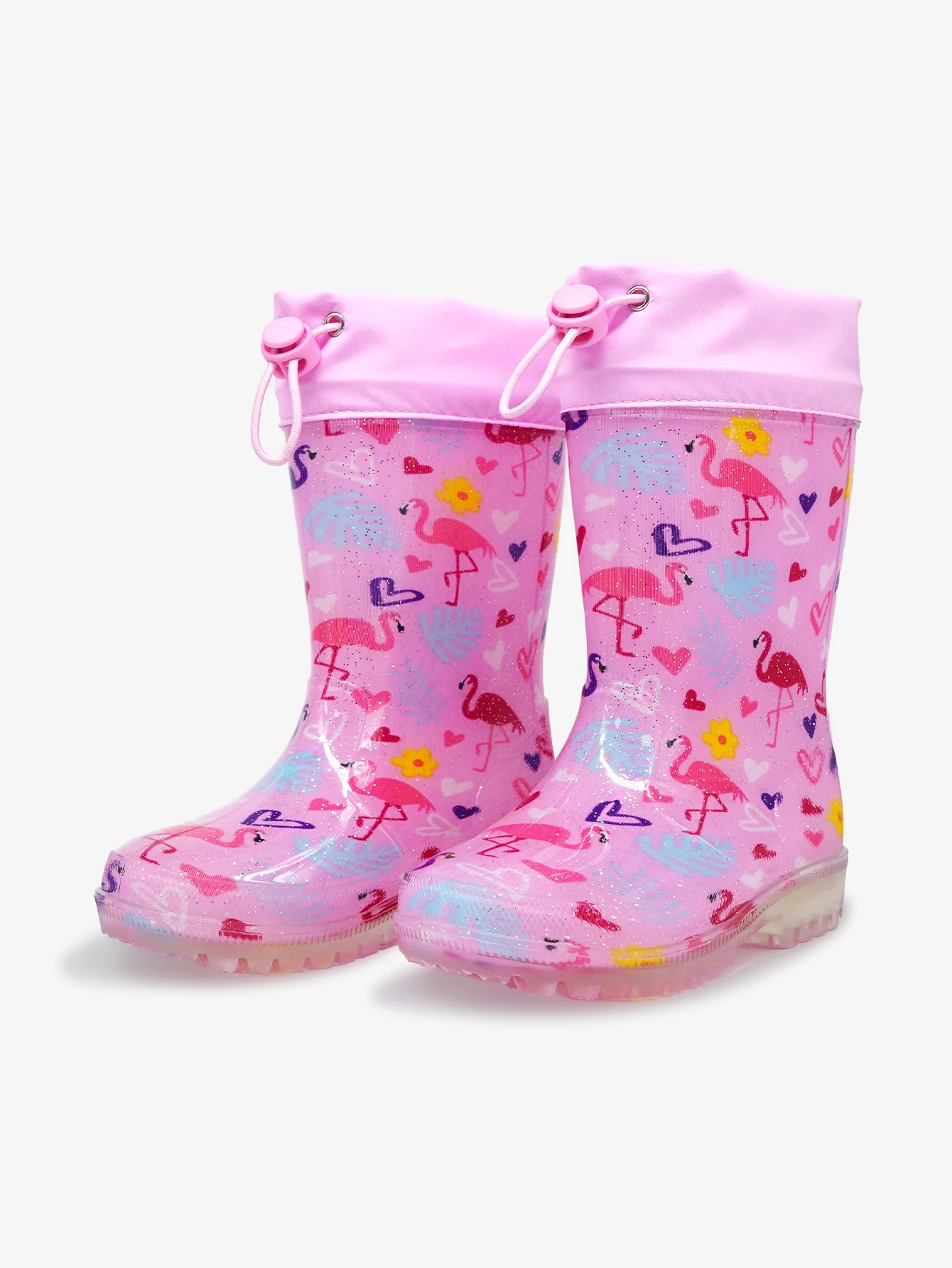 

Детские блестящие непромокаемые ботинки розового цвета с фламинго для девочек, уличная нескользящая непромокаемая обувь, всесезонная удобная водонепроницаемая обувь C
