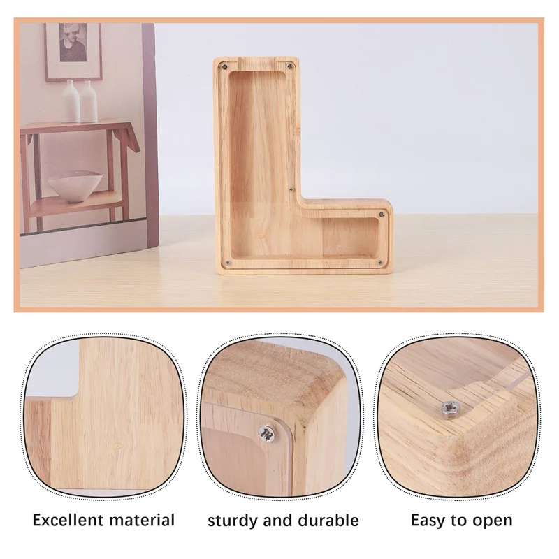 ABGN Wooden Personalized Piggy Bank Toy Alphabet For Kids Money Jar Coin Adults Saving Box Letter Decor