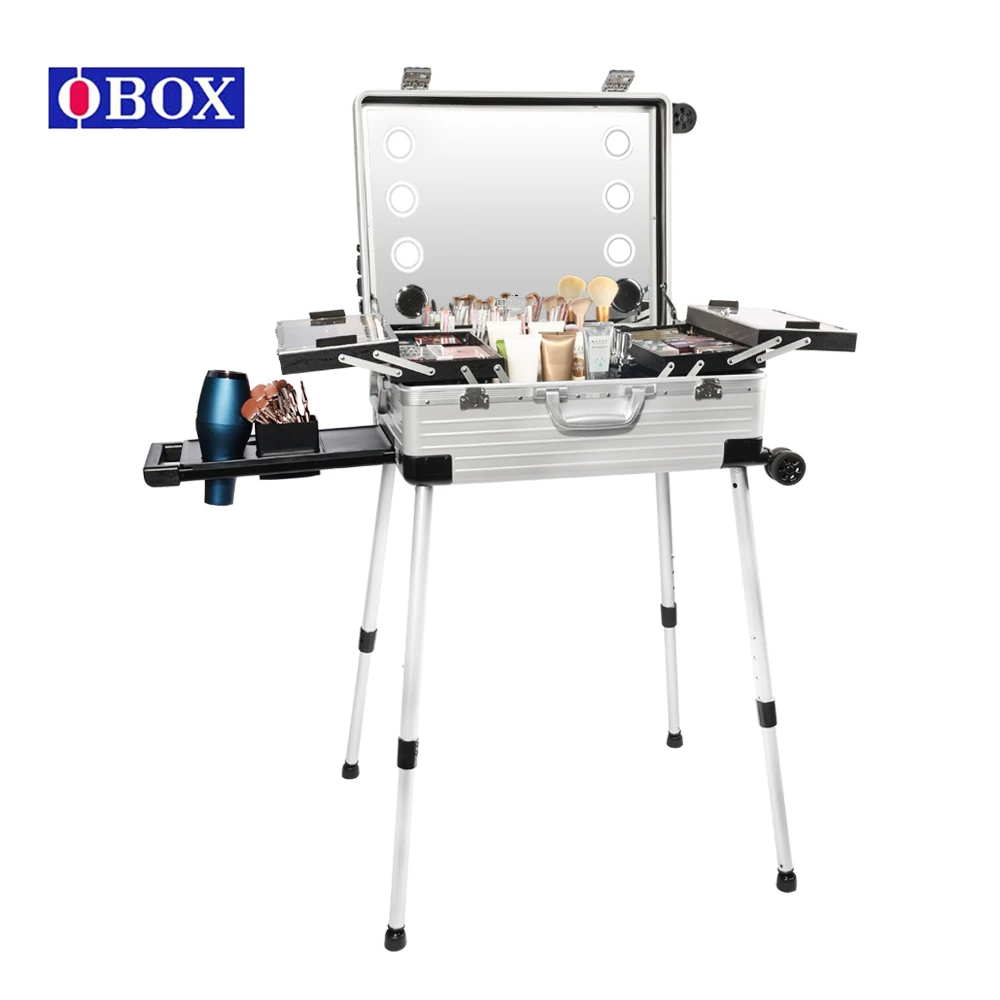 OBOX Makeup Case Cosmetic Box With Led Light Mirror Bluetooth Black Large Capacity Beauty Station Can Play Music