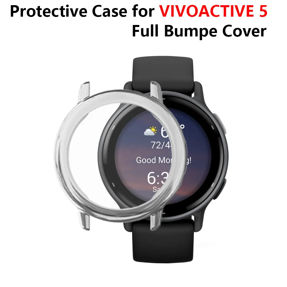 Full Cover Protective Case for Garmin Vivoactive 5 Soft TPU Full Bumpe Cover Screen Frame Clear Protector