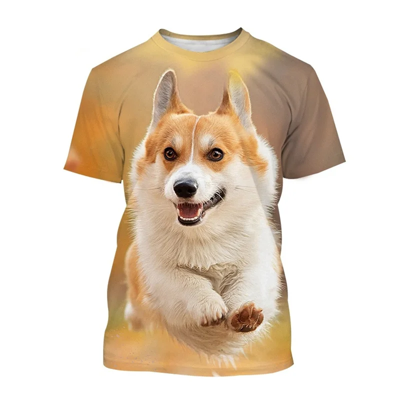 Cute Welsh Corgi 3D Printing Dog T-shirt Men Women Casual Short Sleeve Cool Streetwear Short Sleeve Tops Tee Kids Clothing