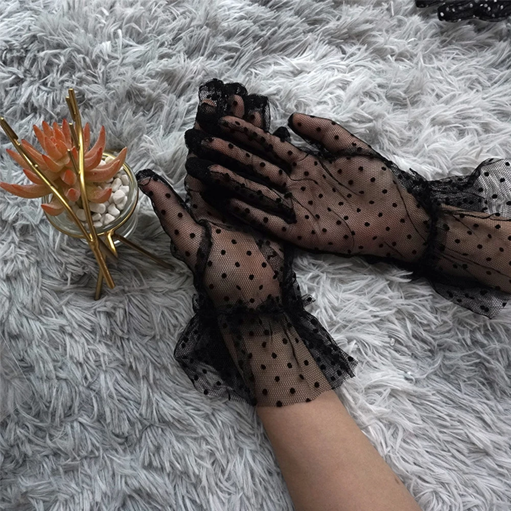 

Wedding Summer Full Finger Sunscreen Flexible Accessories Stretchy Spots Gloves Tulle Gloves Spots Lace Mittens