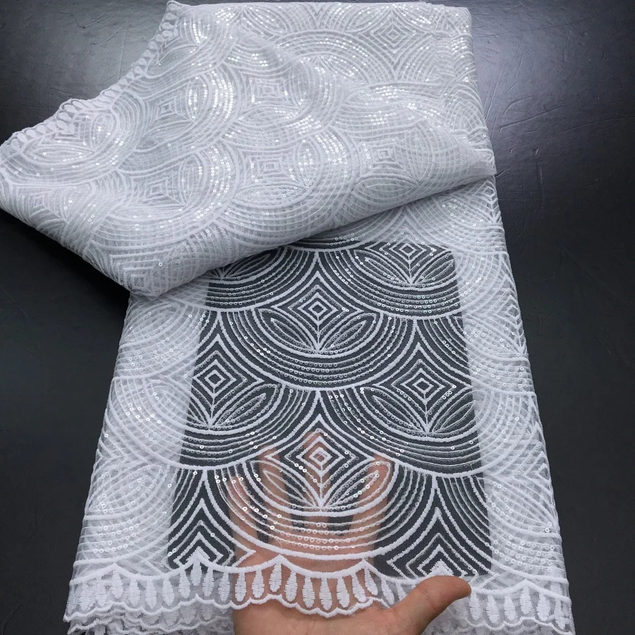 White French Mesh Tulle Lace Fabric 2025 High Quality 5 Yards African Sequins Lace Fabric Elegant Wedding Dress for Women A4043 view 3