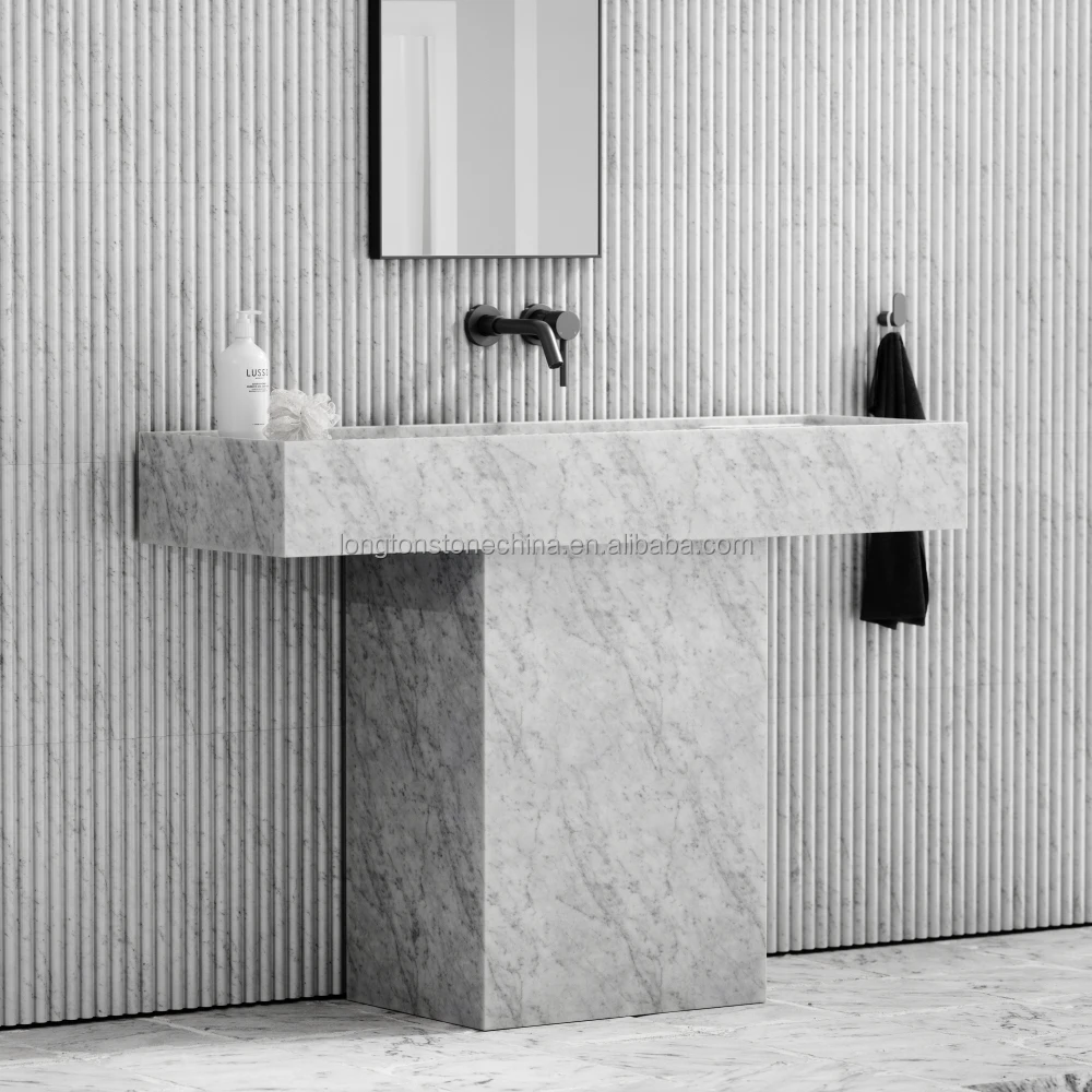 Fregaderos travertino Beige modernos, lavabo de mármol independiente para Baño