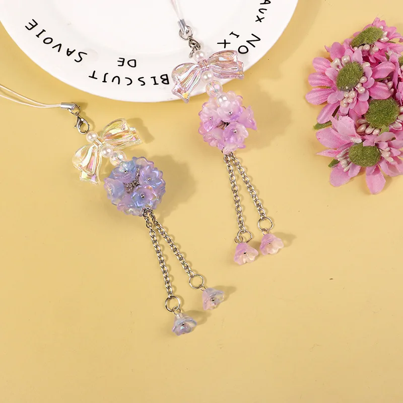 Super Cute Orchid Bow Strap Lanyards Charms For IPhone/Samsung/Huawei Mobile Phone Case Keychain Car Key Chains Headset Cover