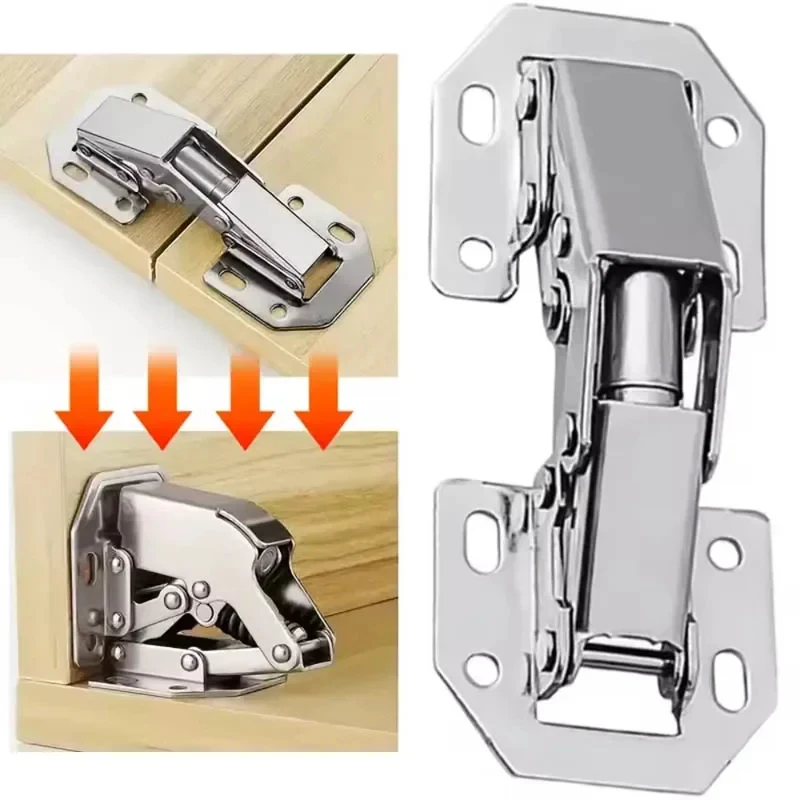 Dobradiças de 90 Graus para Armários, Sem Furo, Hidráulicas com Fechamento Suave, Ferragens para Móveis de Cozinha e Guarda-Roupa, Pacote com 4/10 Unidades