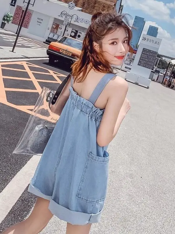 

Anti-Aging Ele Salt Series Denim Overalls Women's Summer Thin Large Size ort Pants One-Piece Suit for plus Size Girls