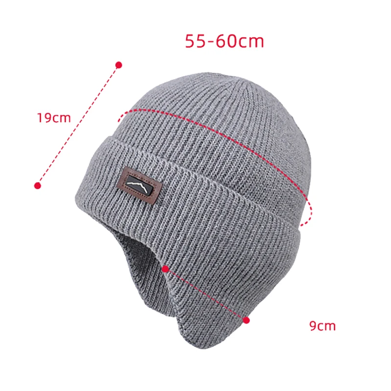 Winter Cycling Knitted Hat for Men Fleece Lining Bonnet Ear Protection Woolen Beanies Earmuff Outdoor Plush Warm Skiing Cold Cap