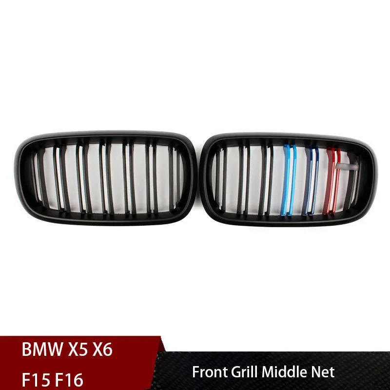 

Car Glossy Black Three Color Front Bumper Double 2 Slat Kidney Grilles For BMW X5 X6 F15 F16 2014-2017 Grilles