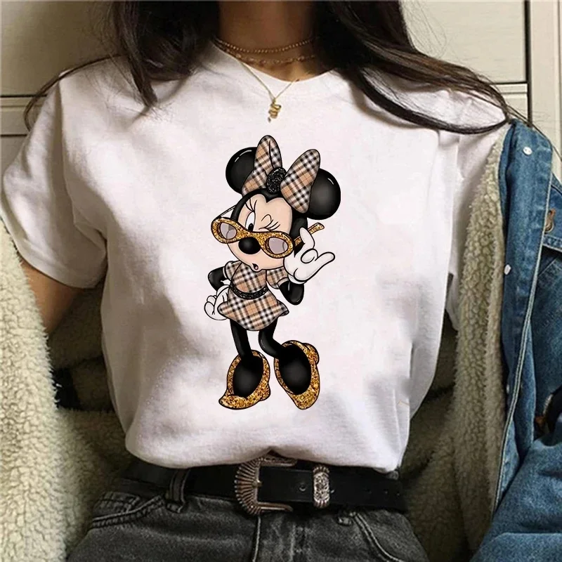 2025-26 여름 패션 미키 티셔츠 Y2k 미니 마우스 모자 프린트 100% 면 프린트 티셔츠 여성용 루즈핏 디즈니 티셔츠