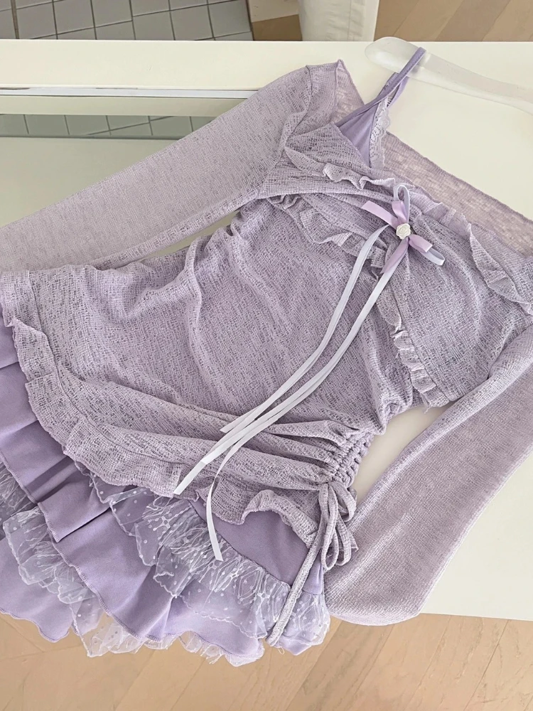 Korean 2-Piece Set: Bow Lace Top & Slim Dress 6