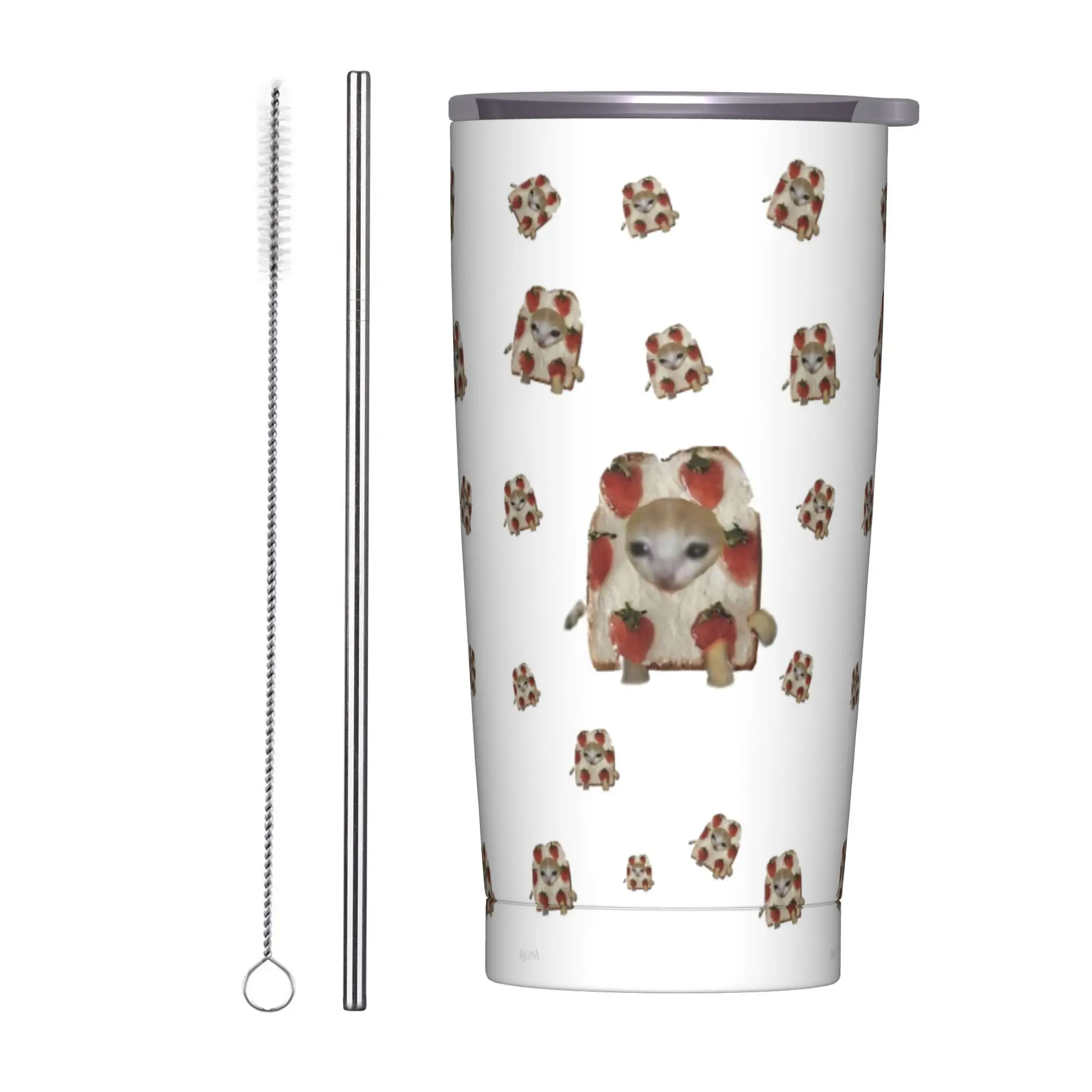 

Стакан из нержавеющей стали, клубничный тост, кошка, мем, кофейная кружка, сохранение тепла, кружка для холодных напитков, чашка для путешественников, дизайн, бутылка для воды