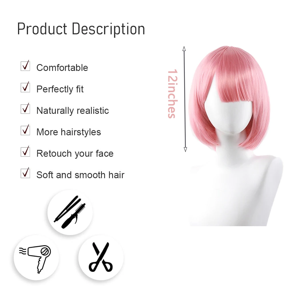 Anime Ram Rem Cosplay Synthetisch haar 12 inch Roze en blauw Kort steil haar Stage Performance Dagelijkse pruik Natura Hittebestendig