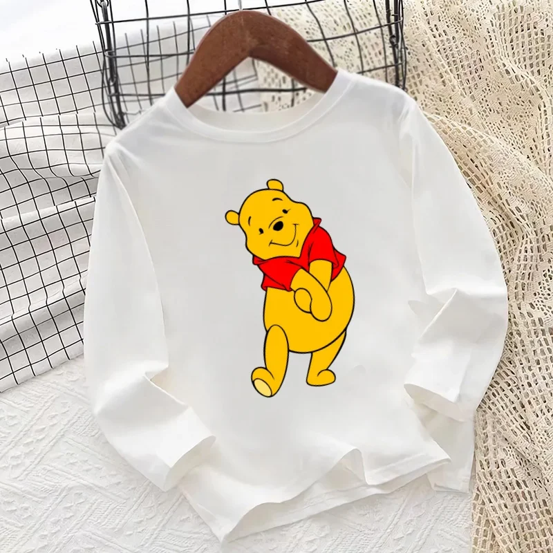 ويني ذا بوه لطيف الدب تيجر طباعة الكرتون الاطفال تي شيرت طويل الأكمام الخريف طفل الفتيان الفتيات ملابس الأطفال عادية تي شيرت