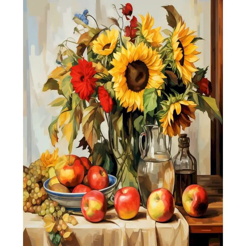 

RUOPOTY Diy Paint By Numbers Kit Вазы для цветов и цветы Уникальный подарок «сделай сам» для домашнего декора Подарок ручной работы Украшение домашнего интерьера