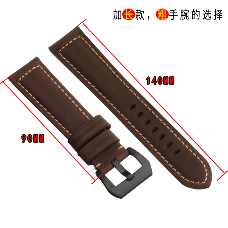 20mm 22mm 24mm Men\'s Plus Size Extended Watch Band Fat Hands Thick XXL Genuine Leather Cowhide Watch Band Green Brown Black