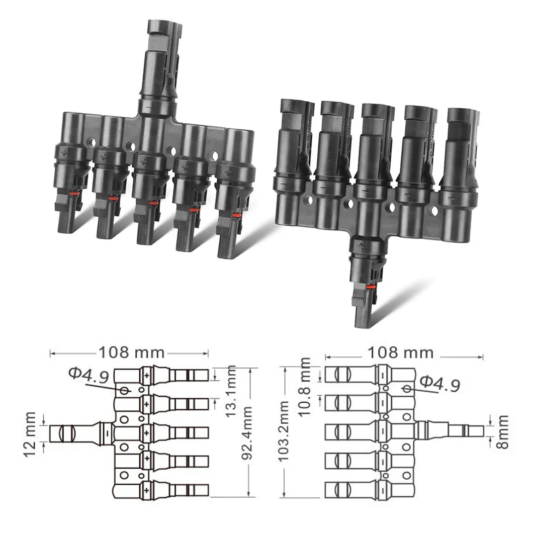 5 to 1 Solar Panel Connector DC1000V 30A IP67 Waterproof Photovoltaic Connector Male&Femal Photovoltaic Cable Parallel Connector