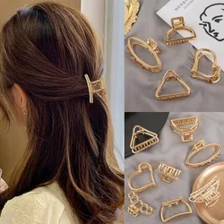 Fashion Women's Gold Small Geometry Back Head Clip Korean Elegant Style Minimalist Shower Hair Claws Hair Accessories Headwear