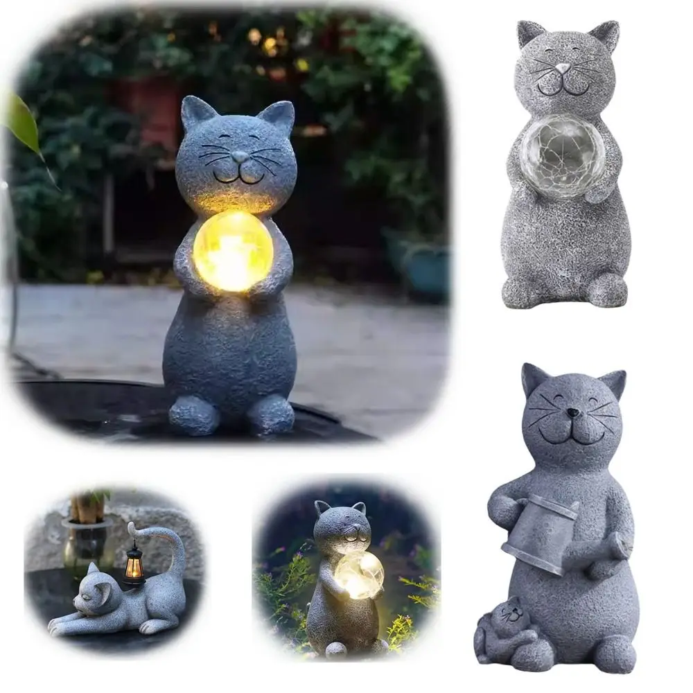 

IP44 Waterproof Garden Cat Figurine UV Resistant Auto On/Off Cat Statue Resin Material Solar Lights Yard Art Decor