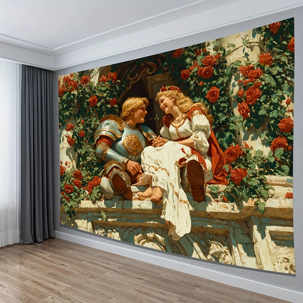 Luxury Renaissance Tapestry Wall Decor Art Print Romantic Rose Print Vintage Hanging Tapestry for Bedroom Living Room Canvas